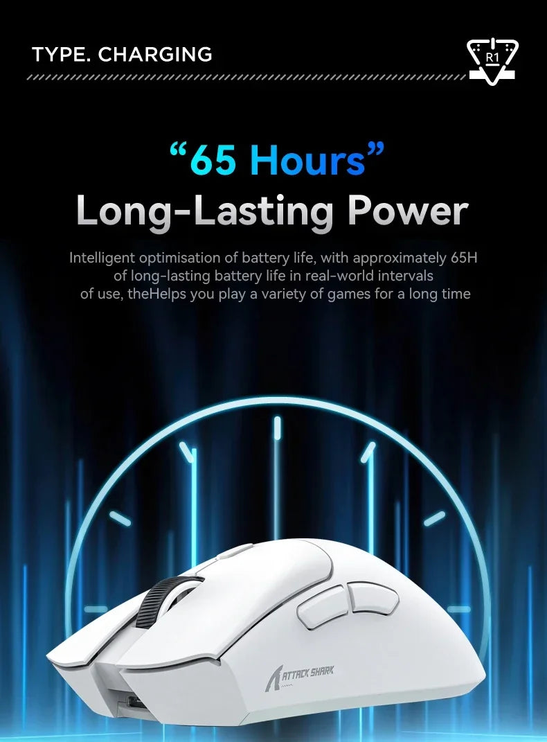 Attack Shark R1 Wireless Mouse Lightweight Ergonomic DesignMouse 1000Hz Bluetooth Tri-mode Connection 18000dpi Optical Mouse