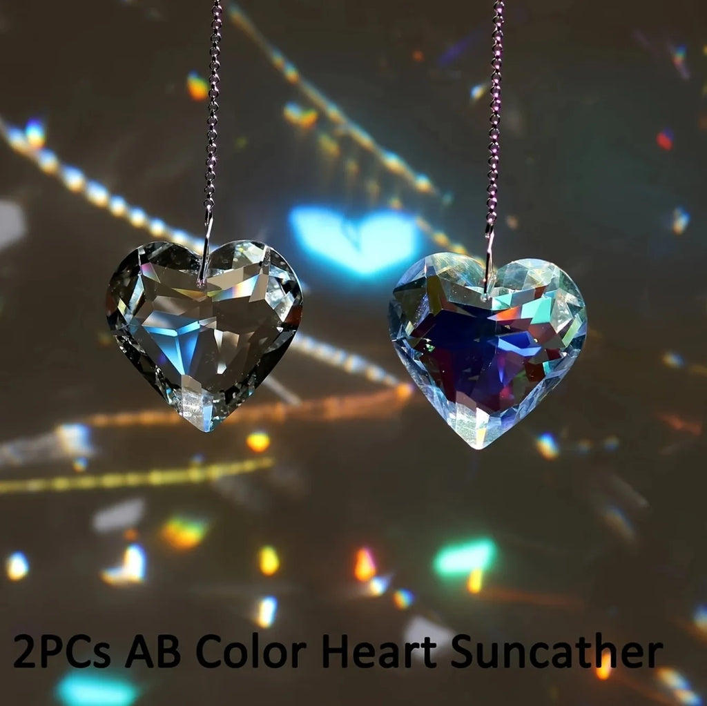 2pcsheart-shaped crystal sun traps, a rainbow-making device for Windows, and a hanging garden sun trap with glass prisms, suitab