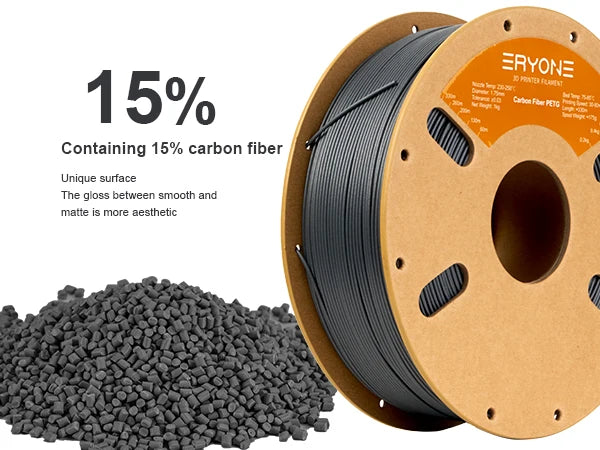 ERYONE PETG Carbon Fiber 3D Printer Filament 1.75mm 1KG ±0.03mm Precision - High Strength & Stiffness for FDM Printers