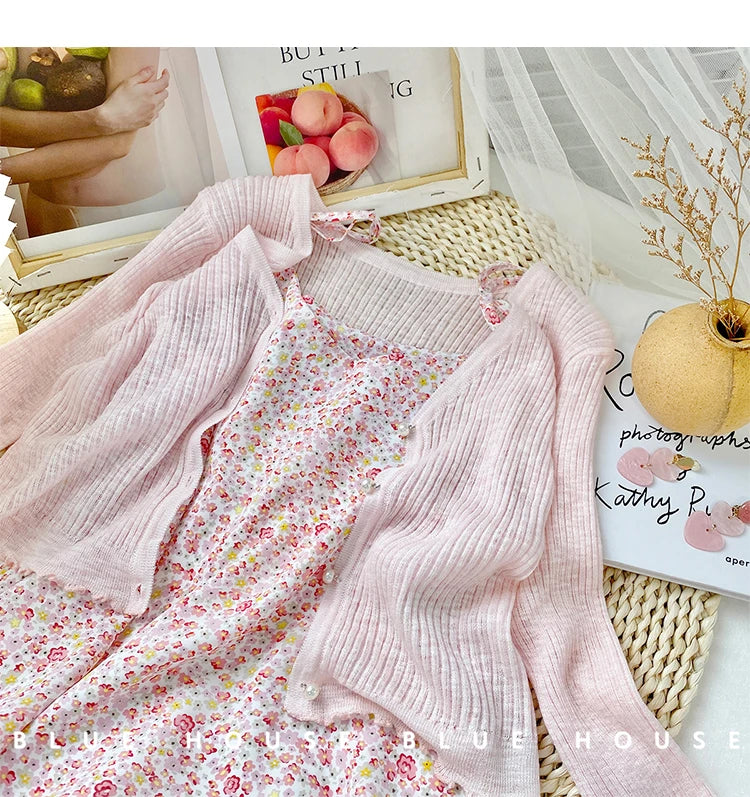 Women 2026 Spring Summer Short Pearl Button Thin Casual Coat Gentle Ruffle Trim Long Sleeve Ice Silk Sunscreen Knitted Cardigan