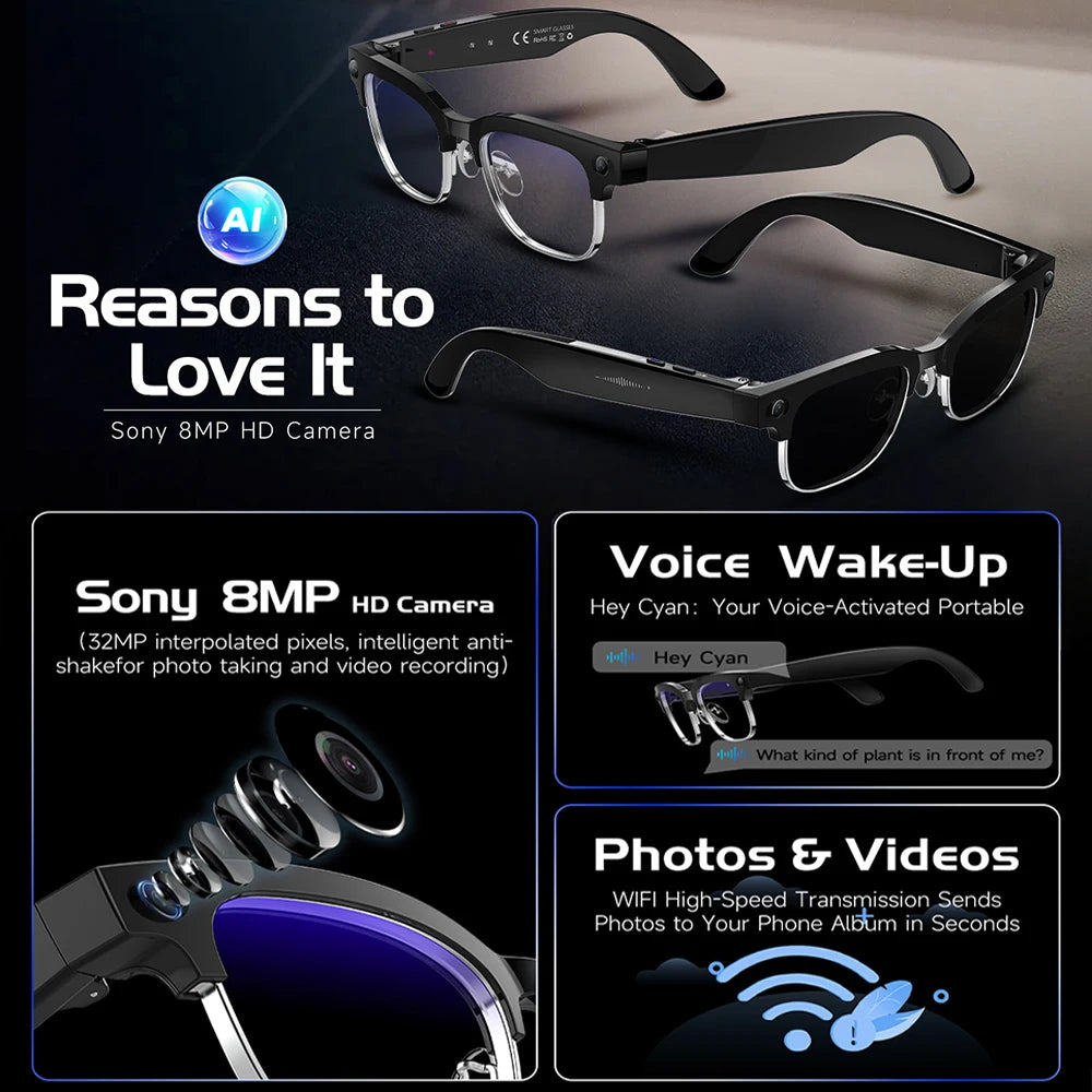 2026 New 800W Pixel 4K HD Camera Smart Glasses AI Translation Video Recording Photo  Music play Voice Call Sunglasses Men Women