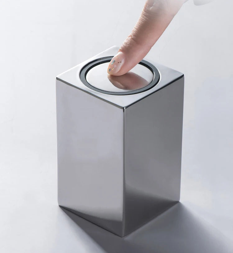 304 Stainless Steel Toothpick Holder Storage Box Press Bracket Automatic Spring Cover Cotton Swab Storage Box Home Decoration
