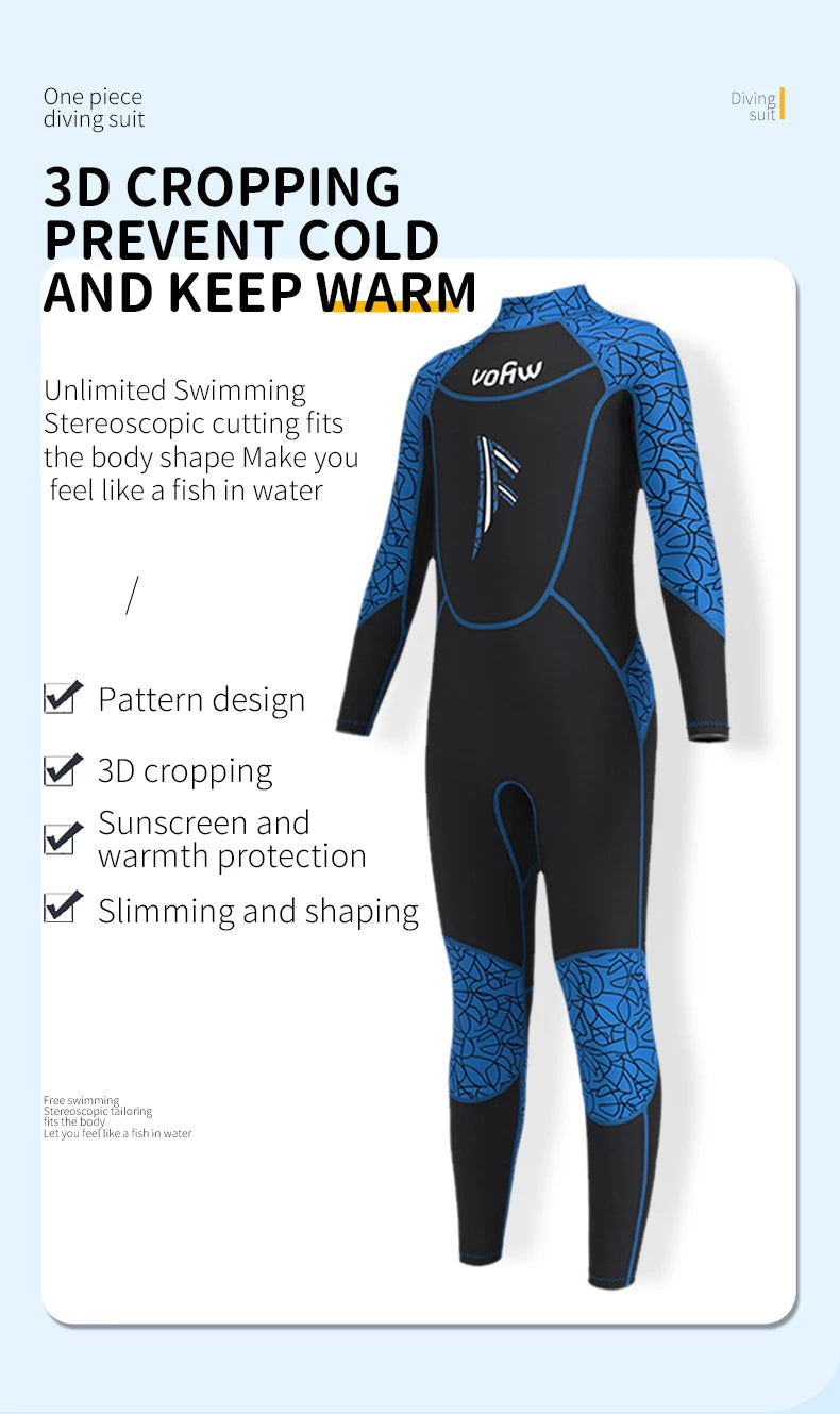 Children's 2mm 3mm Neoprene Wetsuit One-piece Long Sleeve Diving Suit Cold Proof Sunscreen Surfing Swimming Snorkeling Swimsuit