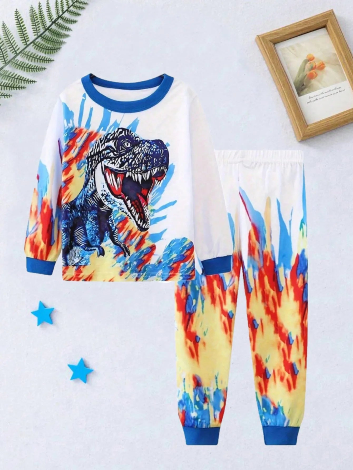 2pcs Boys Casual Crew Neck Animal Print Pajama Sets
