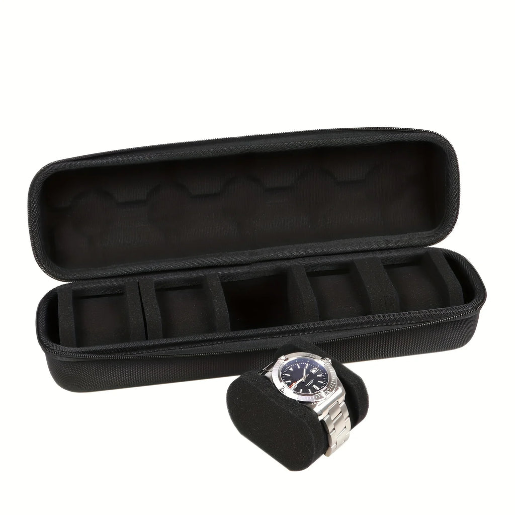 1pc Heavy-Duty Watch Organizer with Flip-Top Lid - 5-Slot Watch Storage Box, Scratch-Resistant Interior, Portable Watch Case