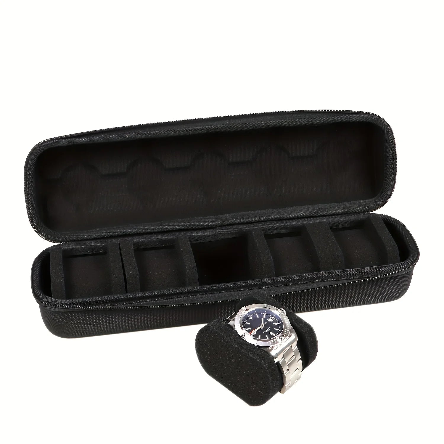 1pc Heavy-Duty Watch Organizer with Flip-Top Lid - 5-Slot Watch Storage Box, Scratch-Resistant Interior, Portable Watch Case