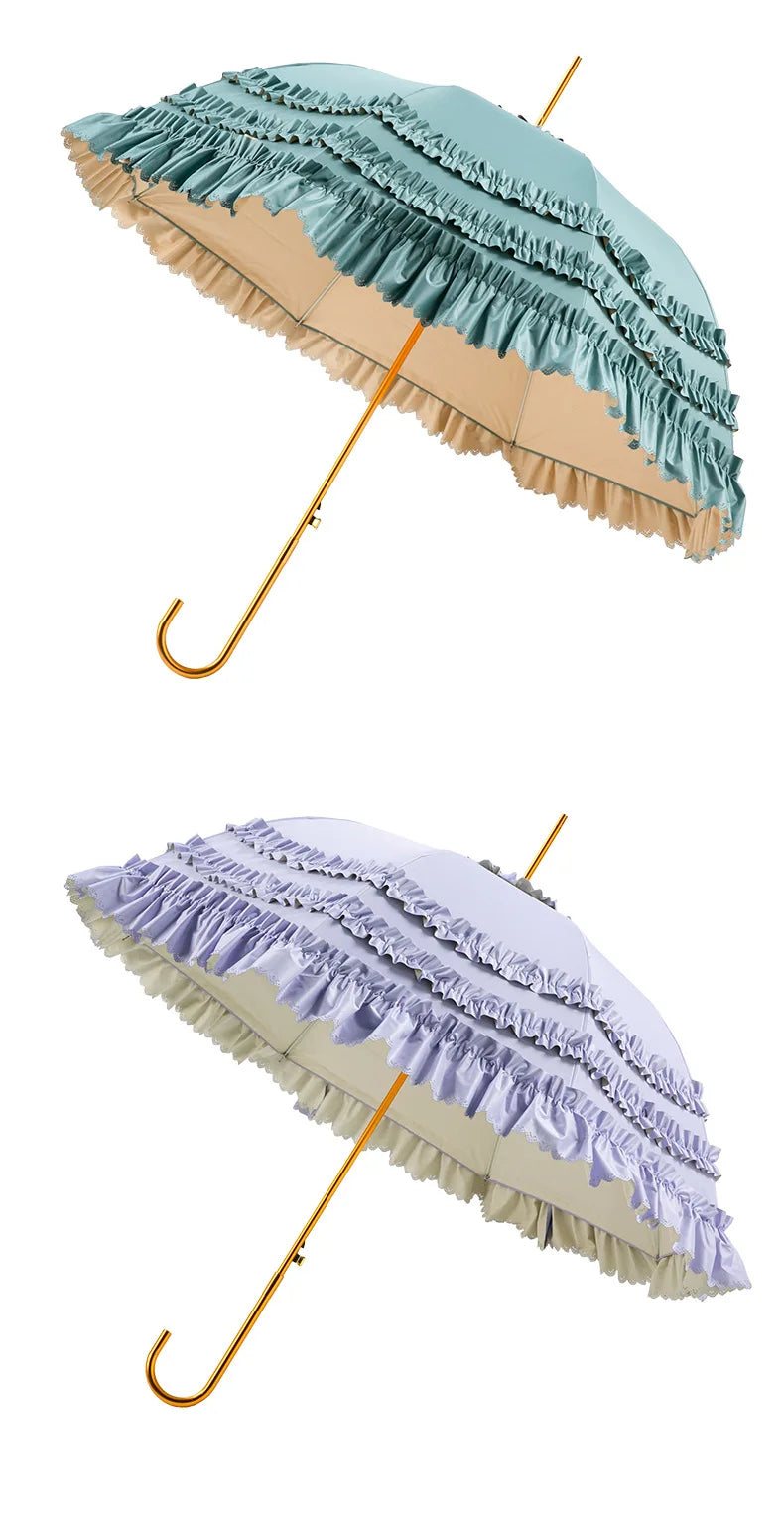 Straight Parasol  Umbrella Colored Glue Sunscreen Umbrellas Lace Double Layer Lace Princess Loilta Long-handled Umbrella Gifts