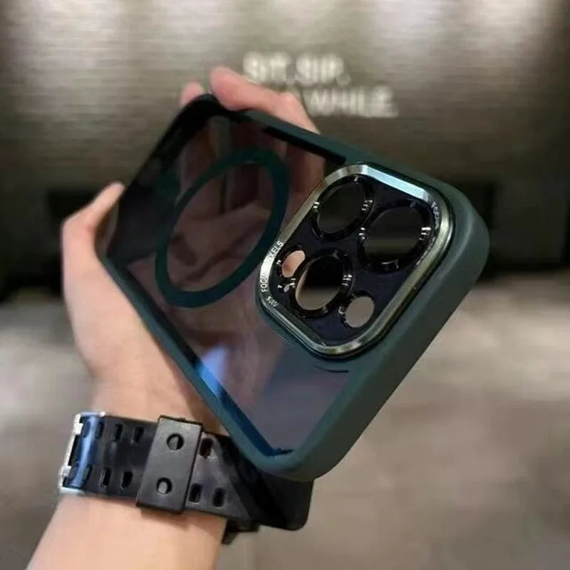 Magnetic Metal Lens Bumper Protection Case For iPhone 17 16 15 14 13 12 11 Pro Max Wireless Charger Hard Cover For Magsafe Funda
