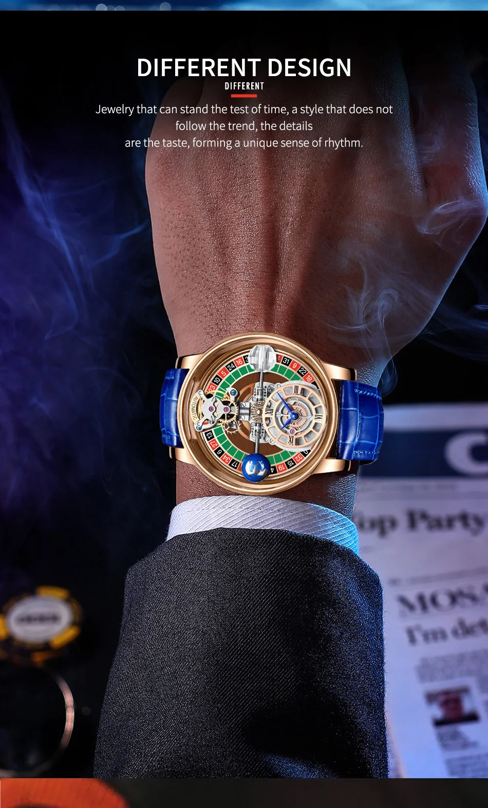 2025 HAEMMER New Men's Watch Transparent Hollow Design Celestial Roulette Quartz Watch Steel Leather Waterproof