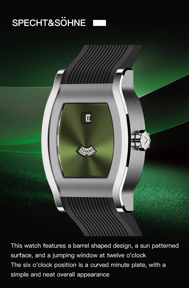 Luxury New Fashion Specht & Söhne Retro Square Men's Watch Seagull Jump Hour Mechanical Watches Sapphire Crystal 50M Waterproof