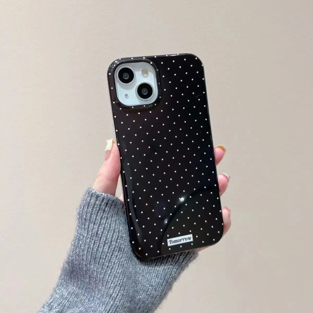 Korean Simple Polka Dot Black Border Phone Case For iPhone 16 Pro Max 15 Pro 14 13 12 11 Xr Xs Max MINI 7 8 Plus Y2K Phone Case