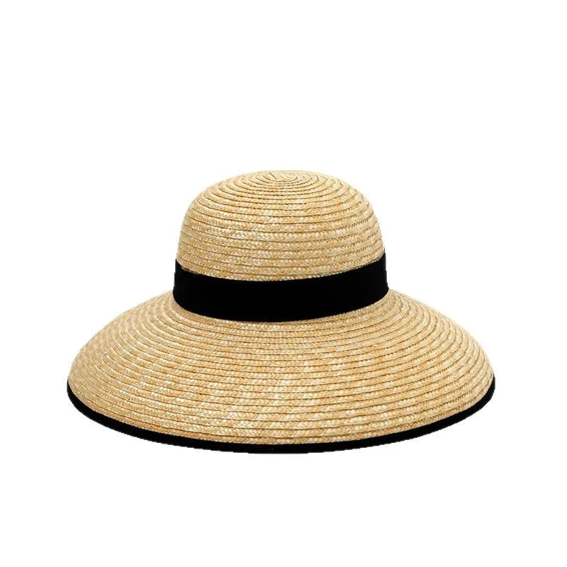 Wide-Brimmed Black-Trimmed Straw Hats for Women Summer Vintage French-Style Elegant Hepburn Wide-Brimmed Woven Caps Gorras