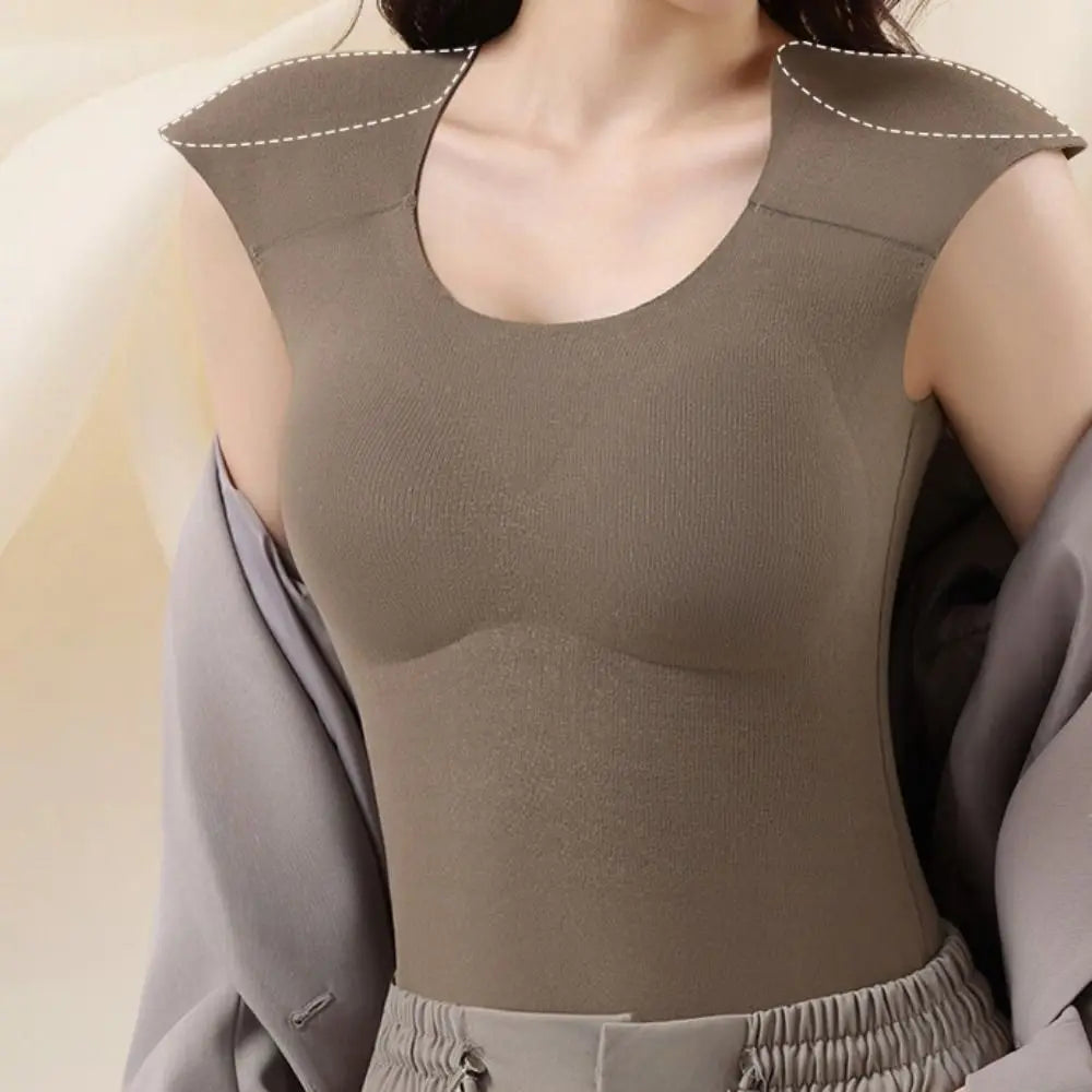 U-neck Right-angle Shoulder Vest Seamless Invisible Thermal Underwear Winter Autumn Sleeveless Underwear for Women