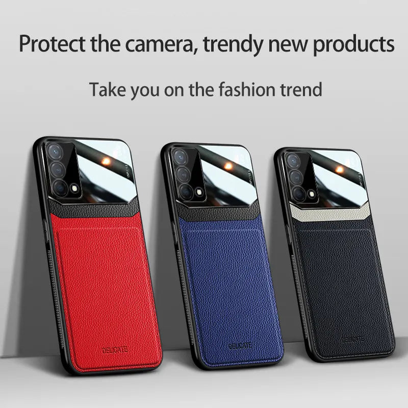 Realme GT Master RMX3363 RMX3360 Case Leather Glass Texture TPU Bumper with Plexiglass Back Cover for Realme GT Master Edition