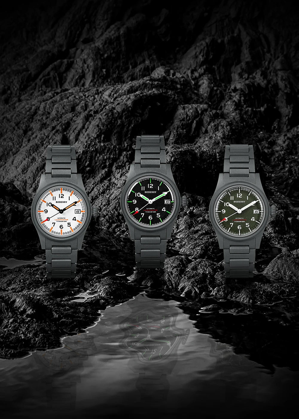 Boderry LANDMASTER Field Watches Titanium Automatic For Seiko Movement Sport 100M Waterproof Outdoor Dive Wristwatch Mens