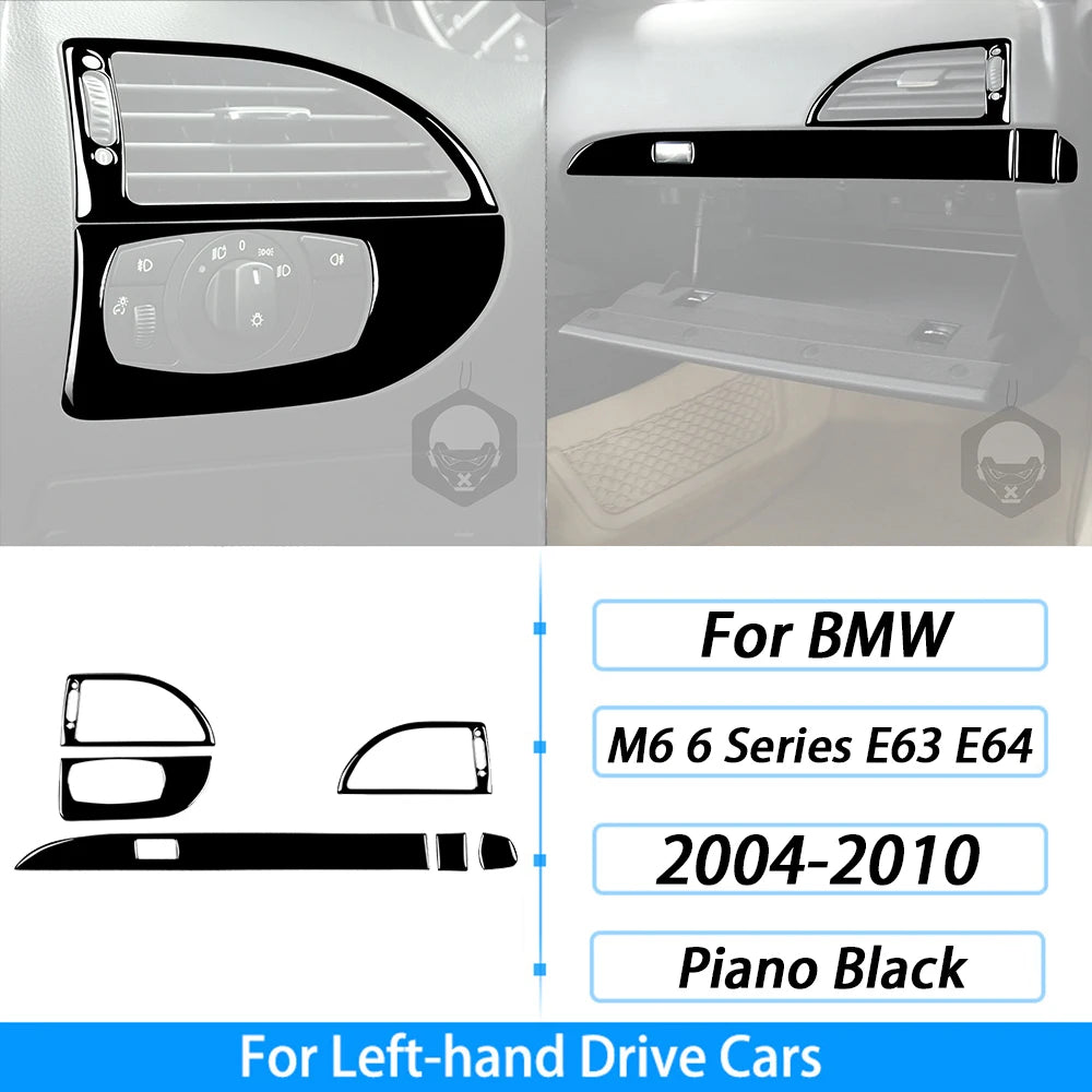 For BMW M6 6 Series E63 E64 2004-2010 Piano Black Gear Shift Air Outlet Window Lift Panel Set Car Interior Accessories Sticker