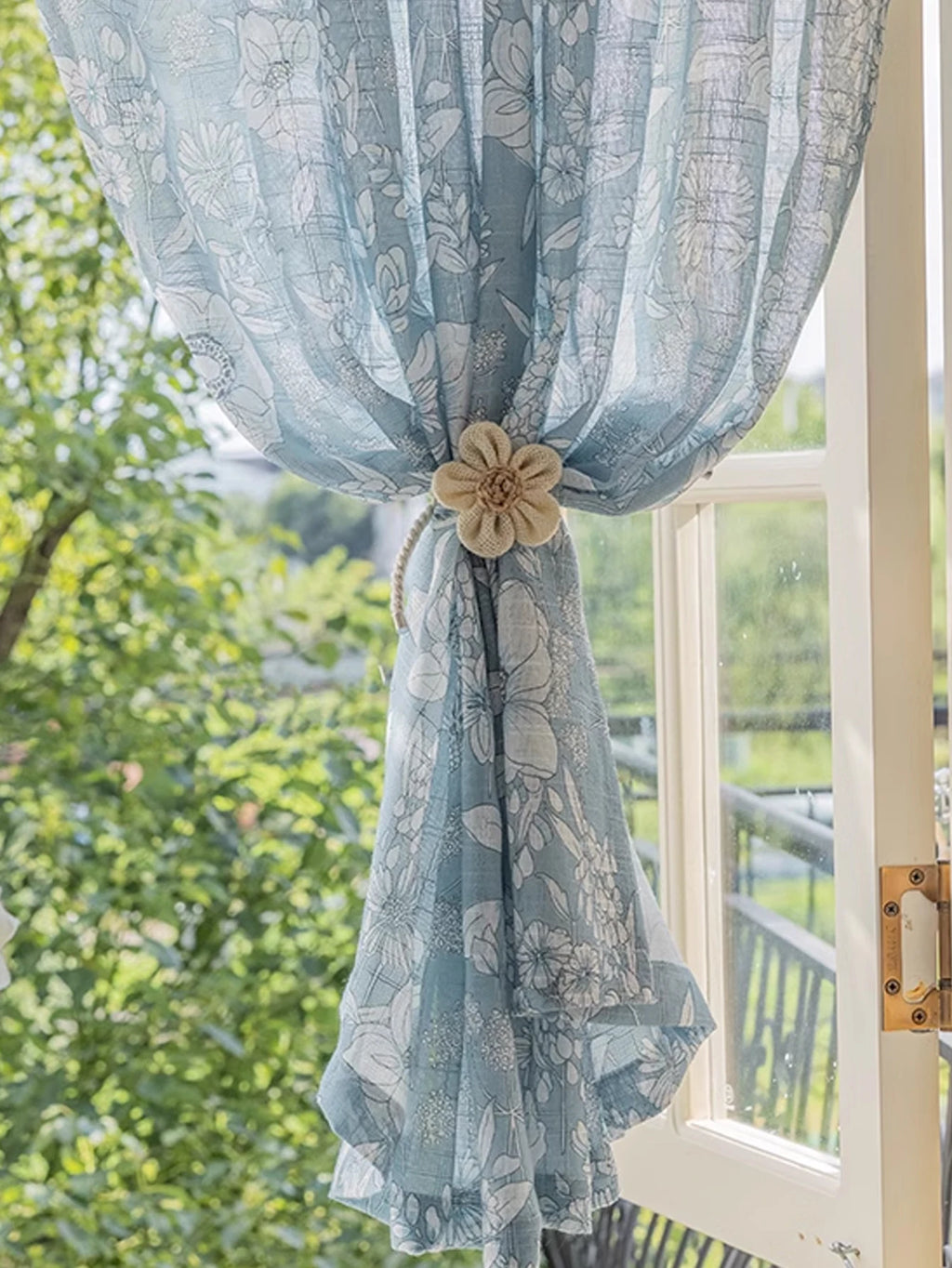 1pc French light luxury bay window small fresh window screen sunscreen short curtain semi-shading through the rod
