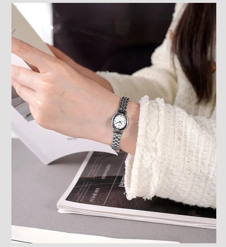 Women Watch for Girls Small Wrist Quartz Reloj Muje Sliver Grey Gold Oval Orologio Ladies Wristwatch Stainless Steel Band Clock