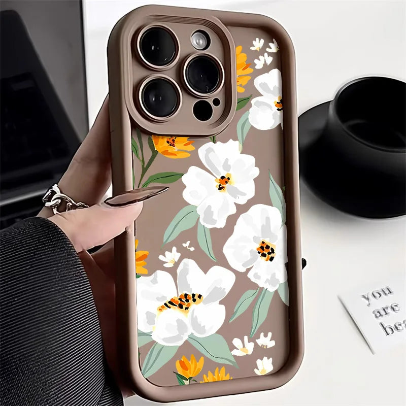 Matte Silicone Flower Phone Case For iPhone SE 2020 2022 16 15 14 13 12 11 Pro Max XR XS X 7 8 Plus Shockproof Soft Cover Fundas