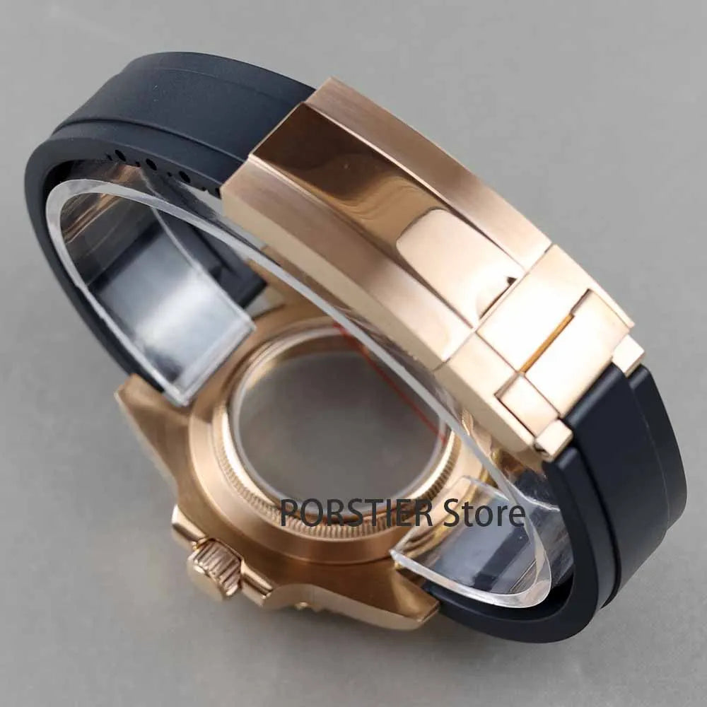 High quality 40mm Rose Gold Men Watch Cases Rubber Strap For Seiko nh34 nh35 nh36 100m waterproof 28.5mm Dial YACHT-MASTER case