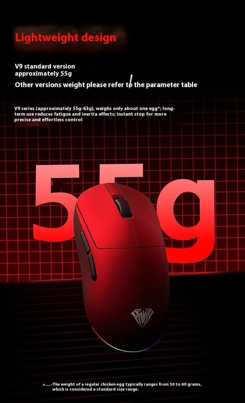 AULA V9 Ultra Wireless Mouse Tri Mode Wireless 8K Paw3950 Esports Gaming Lightweight Low Latency Mouse Custom for PC Accessories