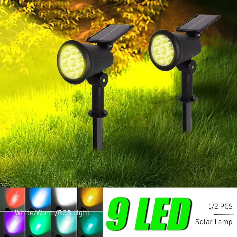 Solar LED Light 9 LED highlighted Spotlights,Outdoor IP65 Waterproof Lights,Brightness Adjustable for Garden Backyard Driveway