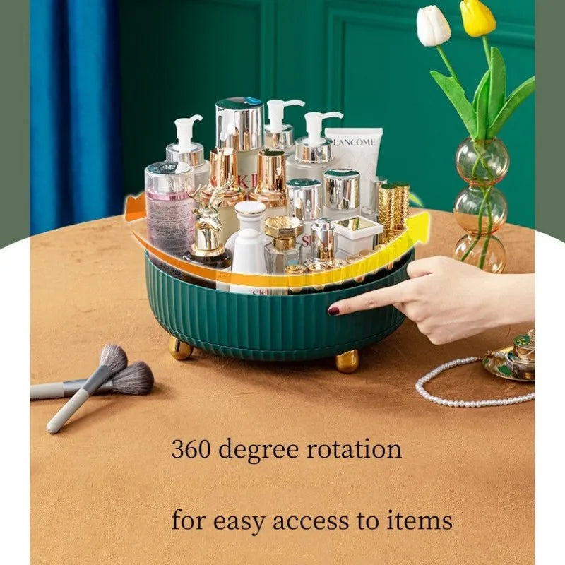 360 Degree Rotating Makeup Organizer Desktop Storage Box For Perfume Lipstick Skin Care Products Cosmetic Fruit Seasoning Holder