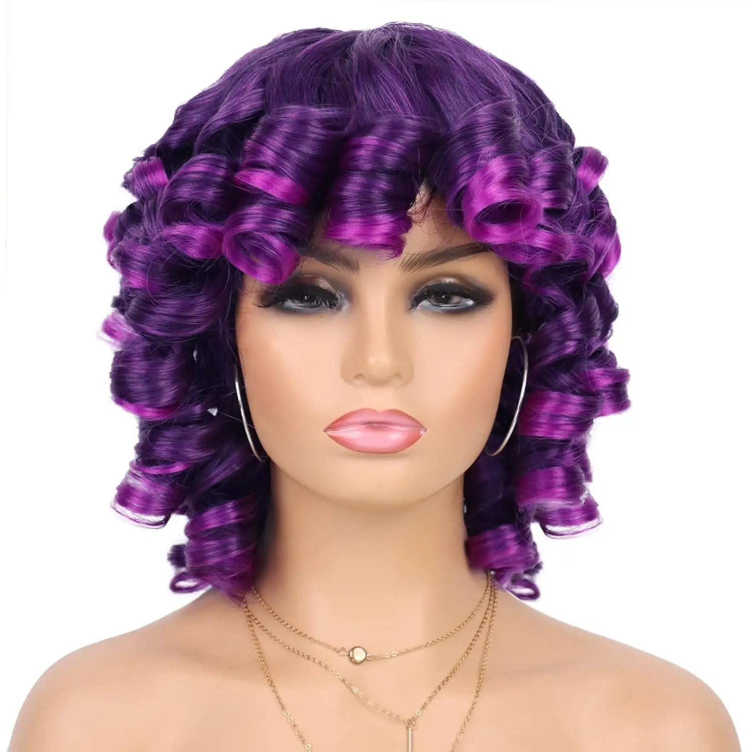 Tereshar Synthetic Short Afro Curly Wig with Bangs Big Bouncy Fluffy Short Kinky Curly Wig for Women Girls