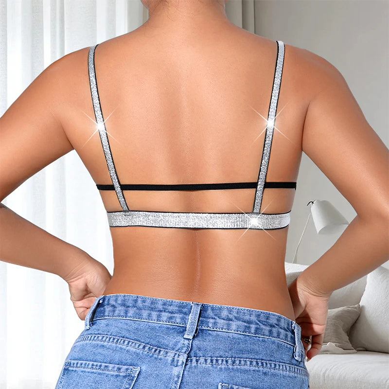 Ladies' Bra With A Shiny Silver Ribbon Sexy Bra Top Comfortable And Breathable Strap Bra