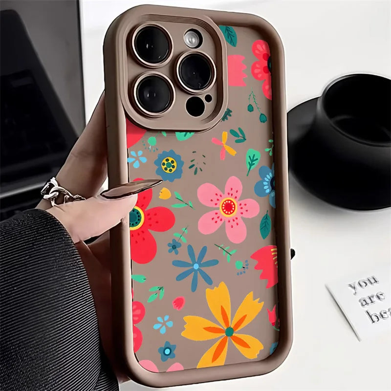 Matte Silicone Flower Phone Case For iPhone SE 2020 2022 16 15 14 13 12 11 Pro Max XR XS X 7 8 Plus Shockproof Soft Cover Fundas