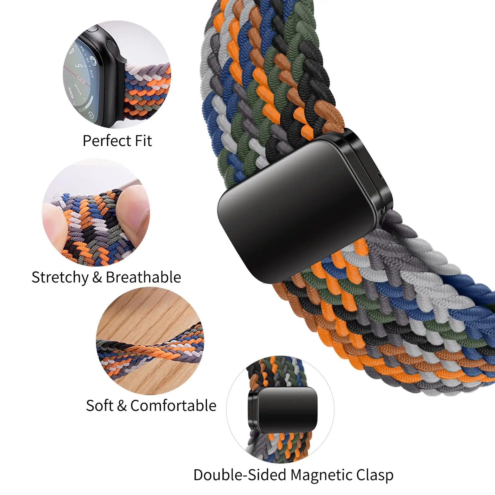 Braided Band For Apple Watch Strap 44mm 40mm 45mm 46mm 49mm 41mm 38 Magnetic Nylon Bracelet iWatch series se 7 6 8 9 10 Ultra 2