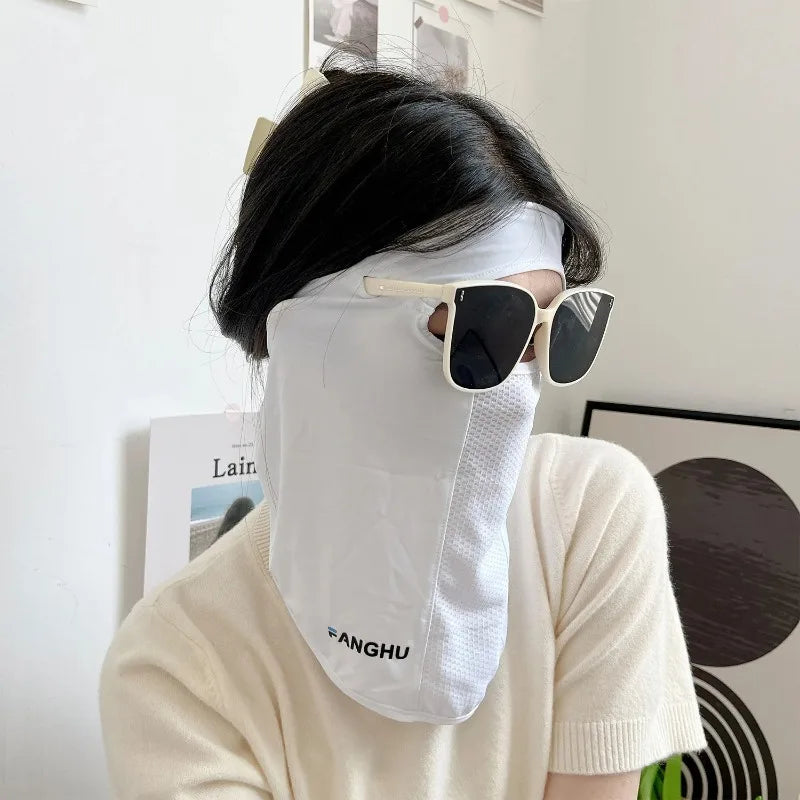 1PCS UPF50+ Summer Sunscreen Face Shield Mask 360° Sun UV Protection Ice Silk Mask Sun Proof Solid Color Face Cover