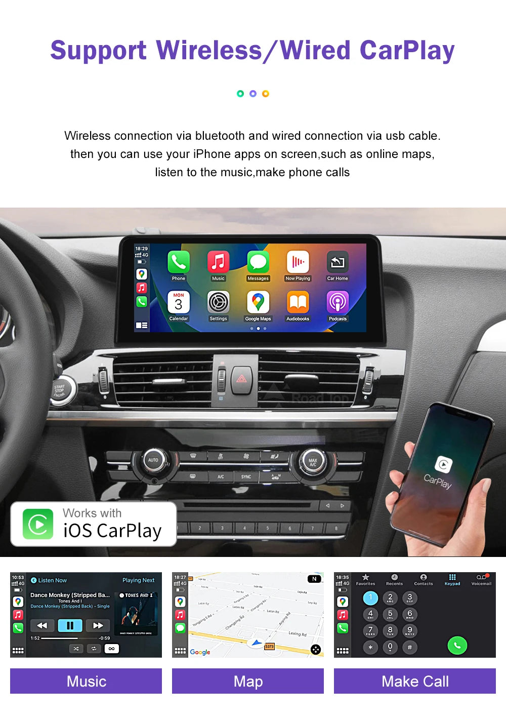 1920*720 Multimedia Touch Screen Wireless Carplay For BMW X3 F25 X4 F26 2014-2016 CIC NBT System Android Auto NBT System