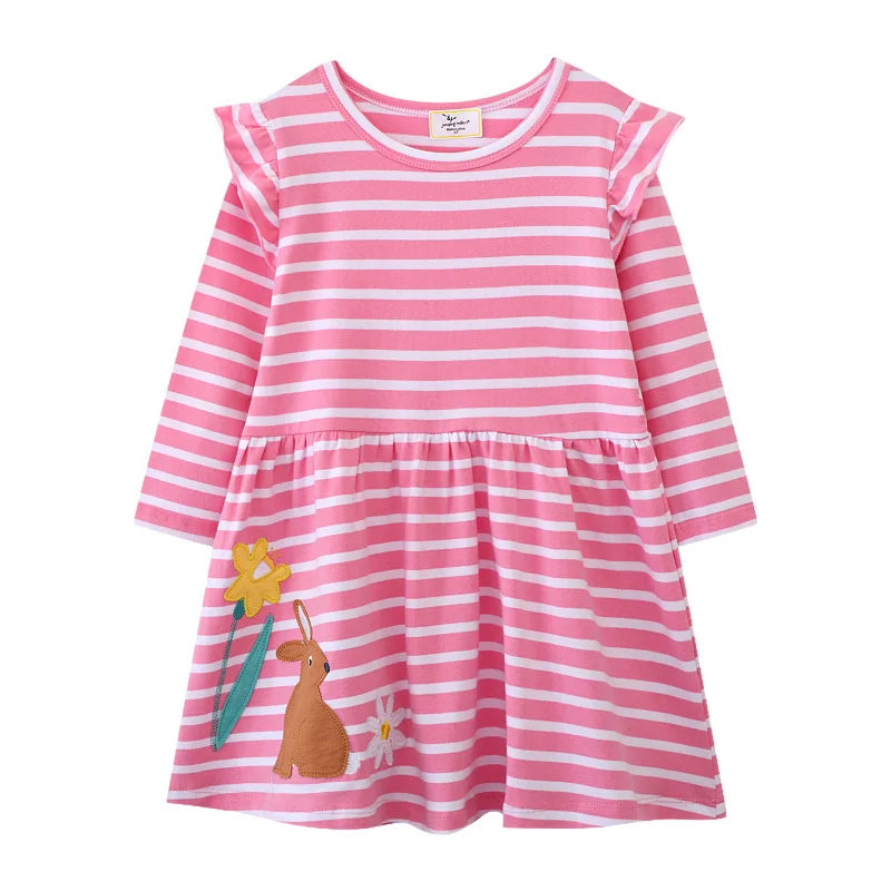 Jumping Meters 2-7T Princess Girls Dresses Buttons Hot Selling Long Sleeve Animals Baby Girls Clothes Party Kids Frocks Costume