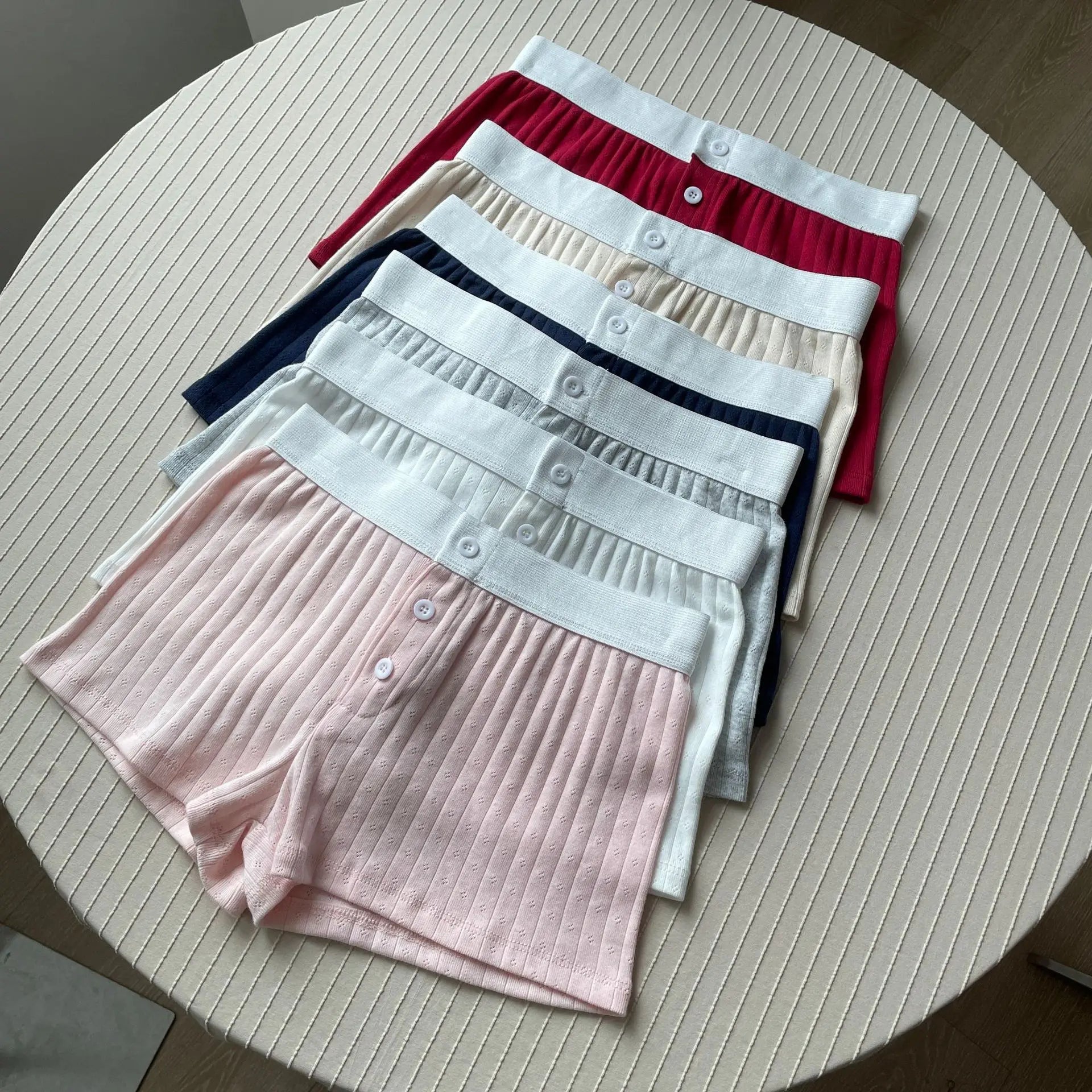 Floral Eyelet Cotton Boy Shorts Woman Summer Three Buttons Patchwork Elastic Waist Straight Short Pant Sweet Cute Home Underwear