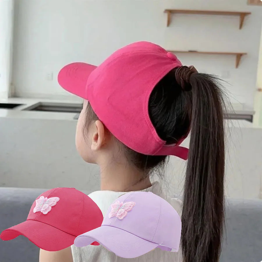 Summer Kids Baseball Caps Sun Protection Hollow High Ponytail Caps for Boys Girls Butterfly Print Outdoor Sunscreen Baseball Cap