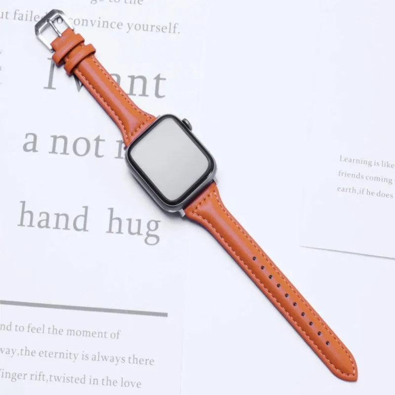 Leather Loop strap for Apple Watch band Ultra 2 49mm 41mm 40mm 38mm Slim Wrist bracelet iWatch series 7 8 9 6 5 4 3 SE 44mm 45mm