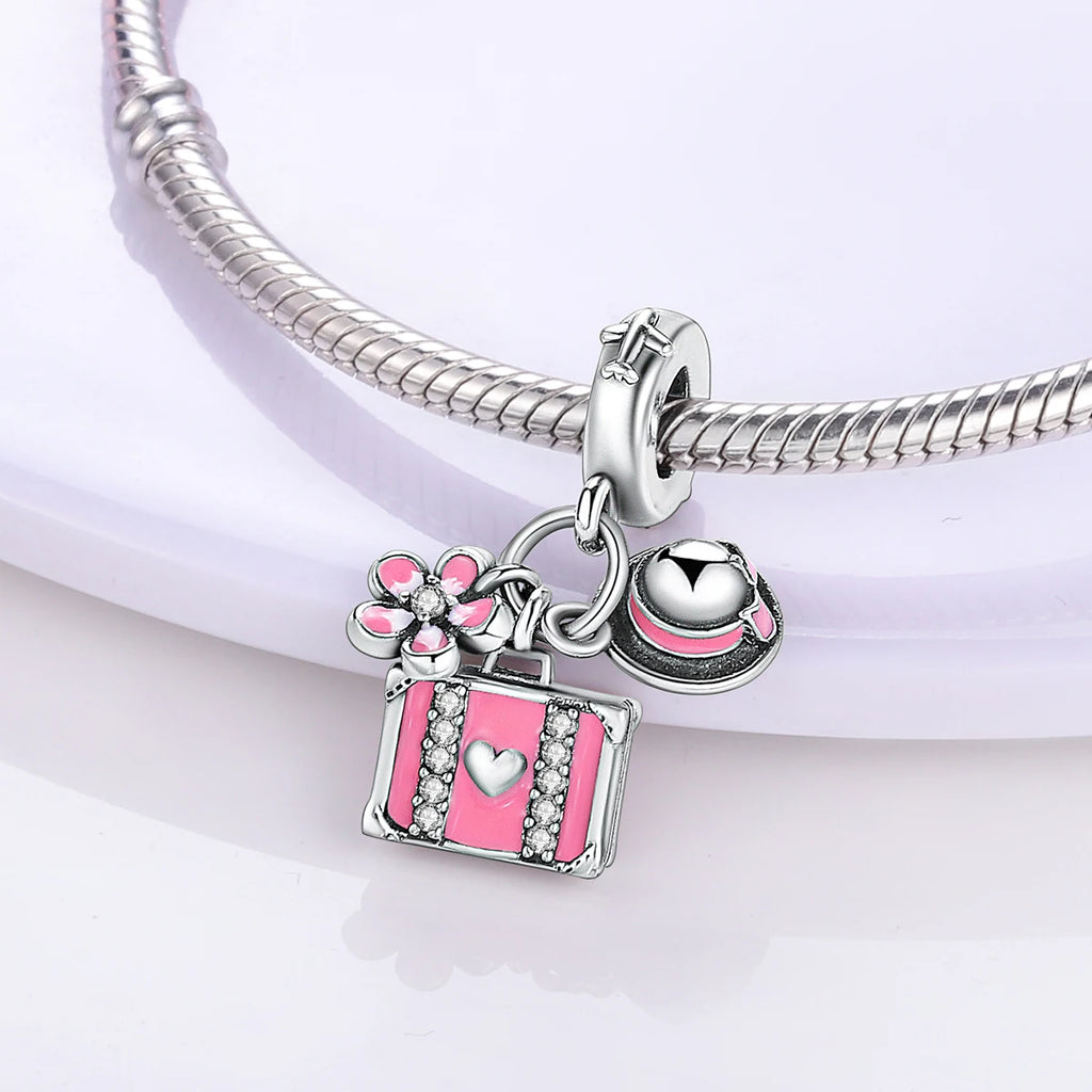 925 Silver Lipstick High Heels Charms For Lady Pendant Fit Original Bracelet DIY Ornament