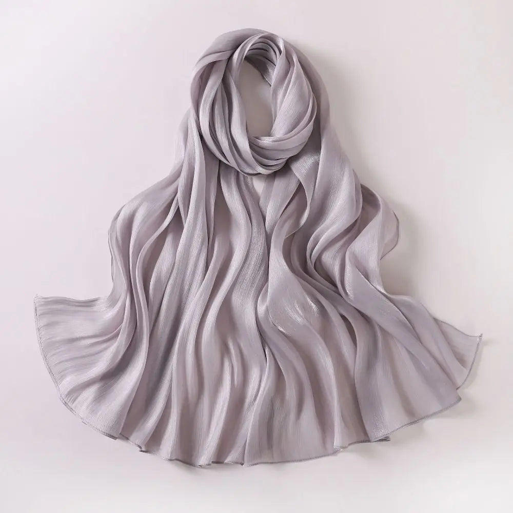 Fashion Solid Color Silk Scarf Chiffon Shining Chiffon Hijab Veil Soft Long Sunscreen shawl Outdoor