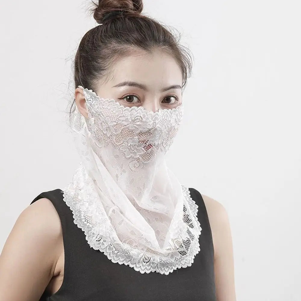 Summer Sunscreen Lace Mask Women Men Sport Golf Face Mask UV Protect Neckline Mask Hanging Ear Headband Scarf