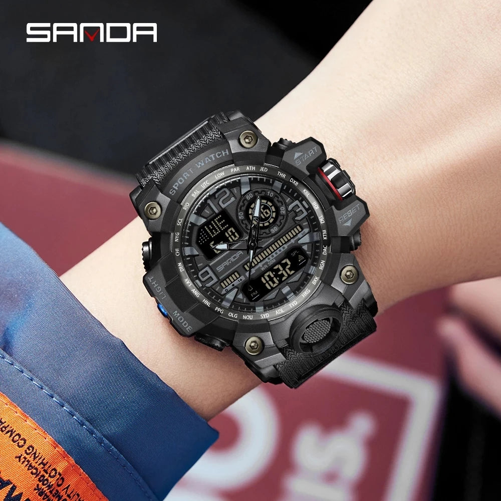 SANDA 3133 Digital Watch Men Military Sport Stopwatch Quartz Wristwatch Top Brand Luxury LED Waterproof Male Electronic Clock