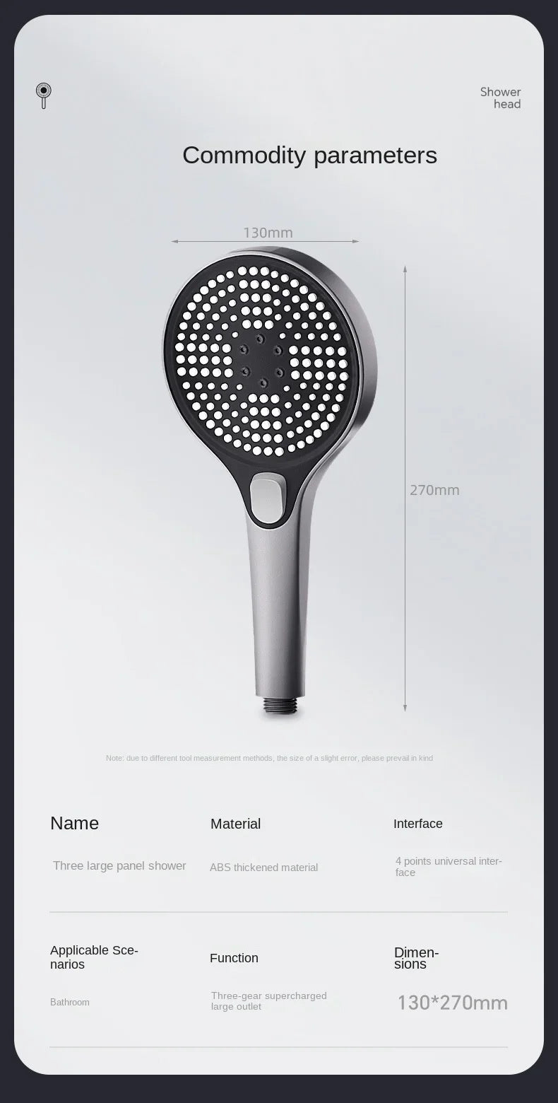 Home showerhead, powerful pressurized showerhead, portable large panel large output showerhead, handheld showerhead