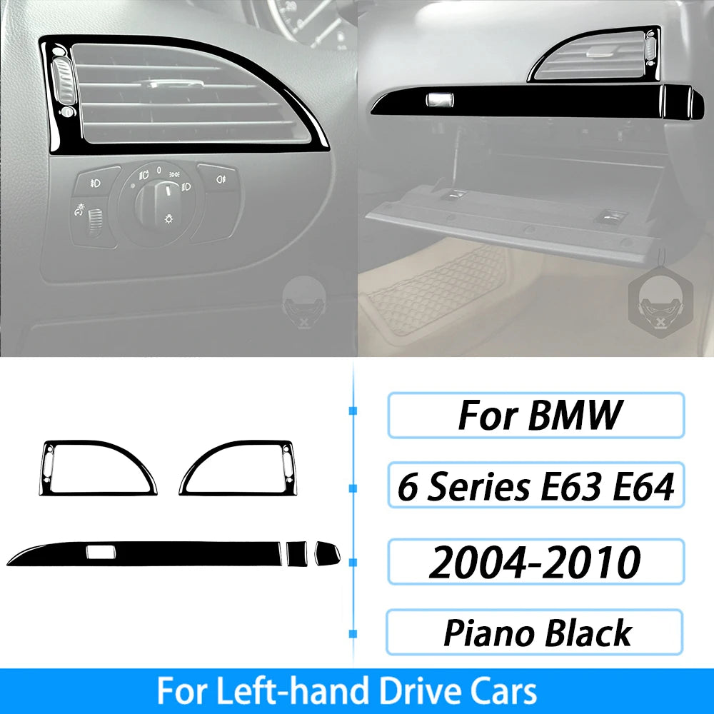 For BMW M6 6 Series E63 E64 2004-2010 Piano Black Gear Shift Air Outlet Window Lift Panel Set Car Interior Accessories Sticker