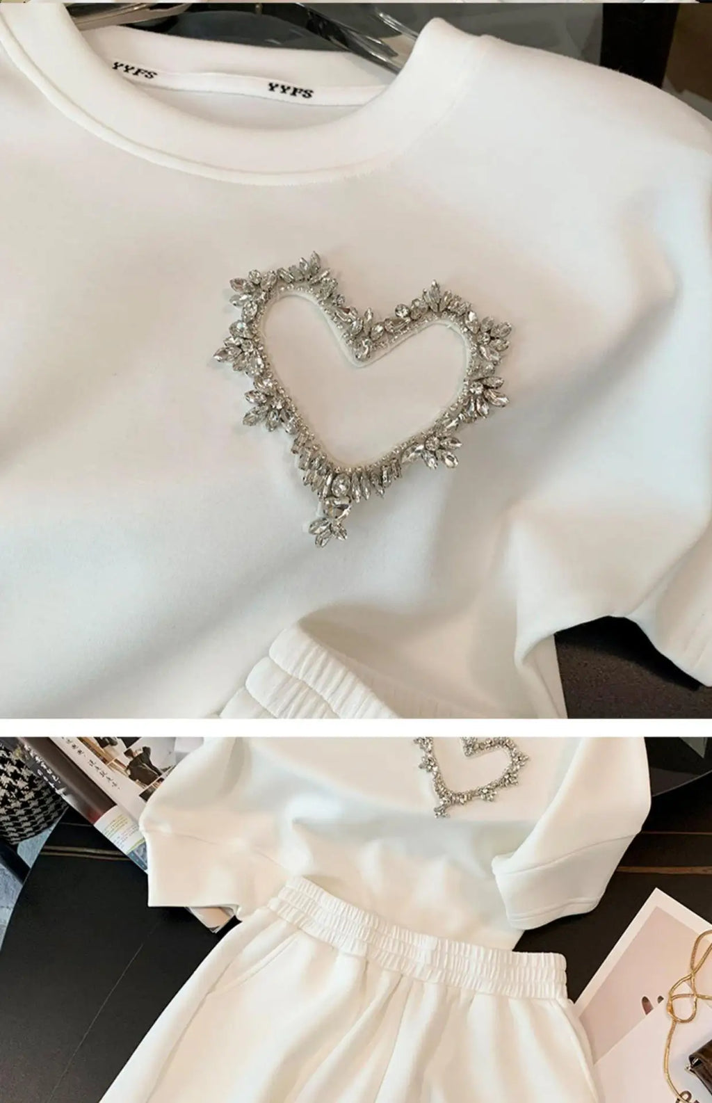 Ladies Summer Women Sexy Short Sleeve Tops T Shirt Shirts Elegant Love Beads Party Casual Shorts Pockets 2 Pieces Sets Suits