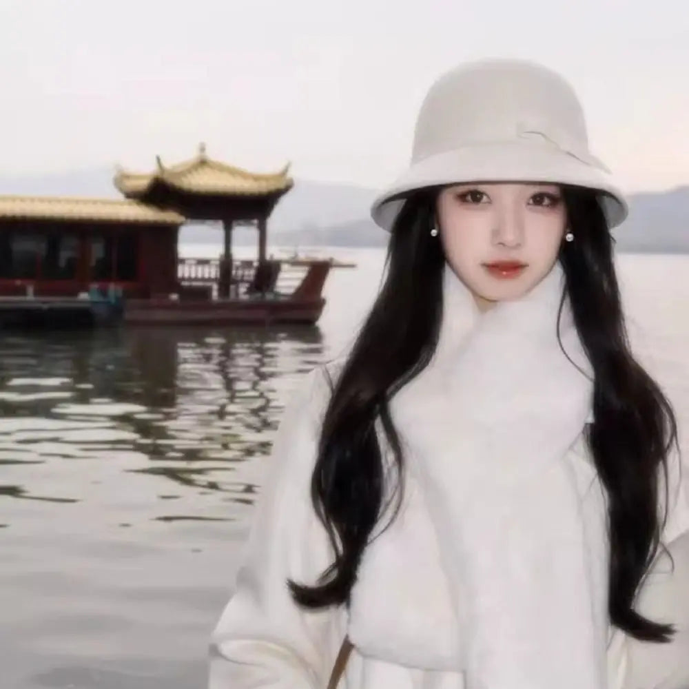 Retro Hepburnesque Felt Formal Hat Panama Cap Wealthy Heiress Style Bowknot Bucket Hat British Style Travel