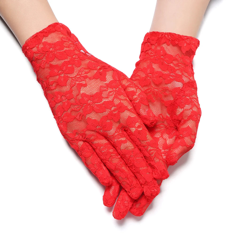 Women Fashion Bride Lace Driving Gloves Thin Lace Sunscreen Female Short UV Protection Gloves Goth Party Hollow-Out Mittens