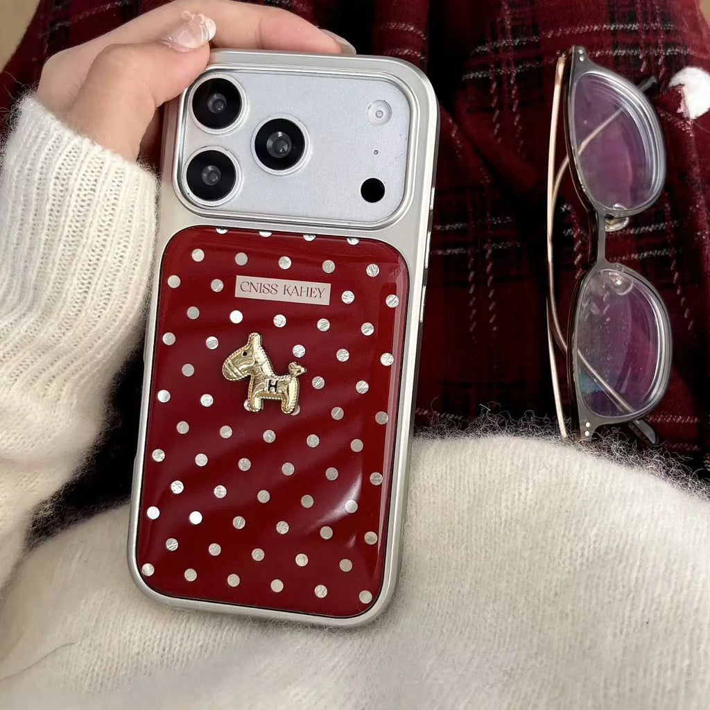 Korean INS Electroplating Red Dots Chic Little Pony Phone Case for iPhone 17 16 15 14 13 Pro Max Plus Back Cover