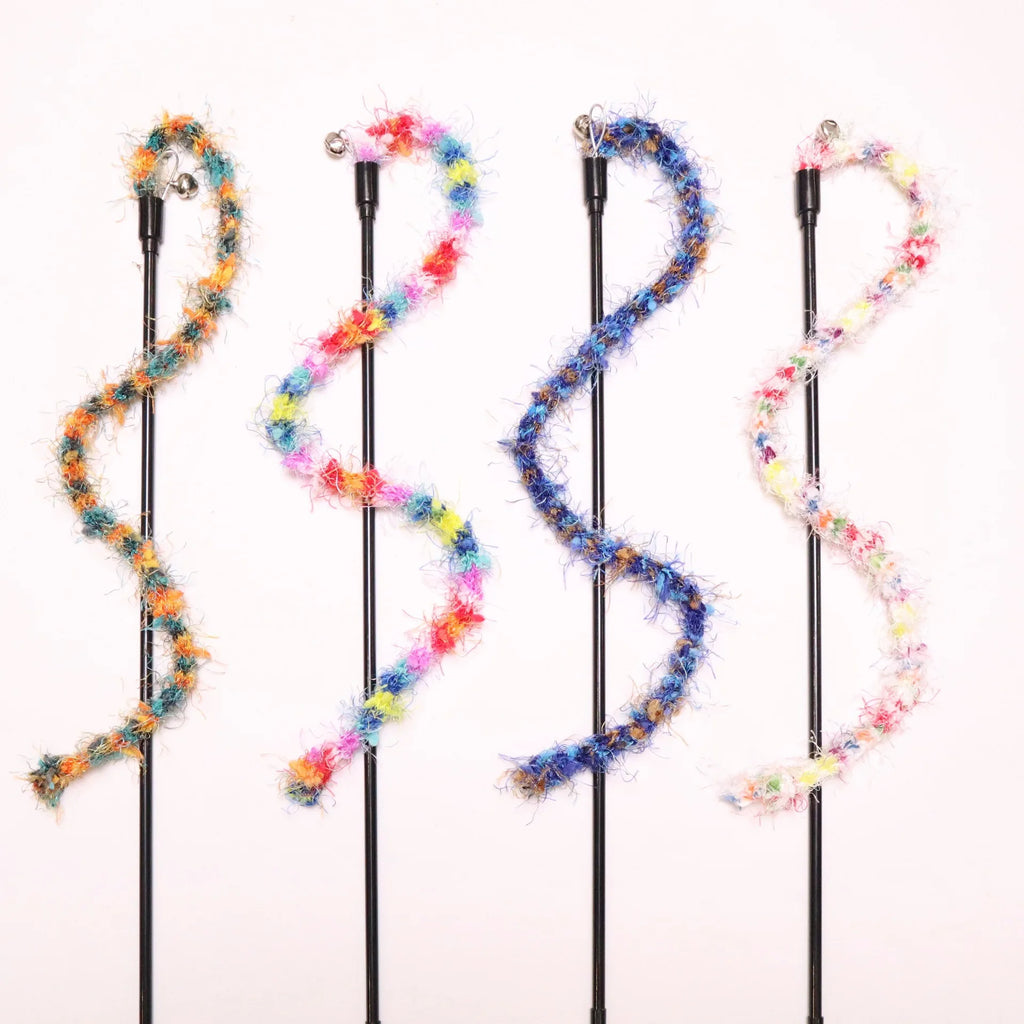 2/3/4pcs Colorful Striped Plush Rope Cat Teasing Stick Toy Knitting Wool Pet Toys