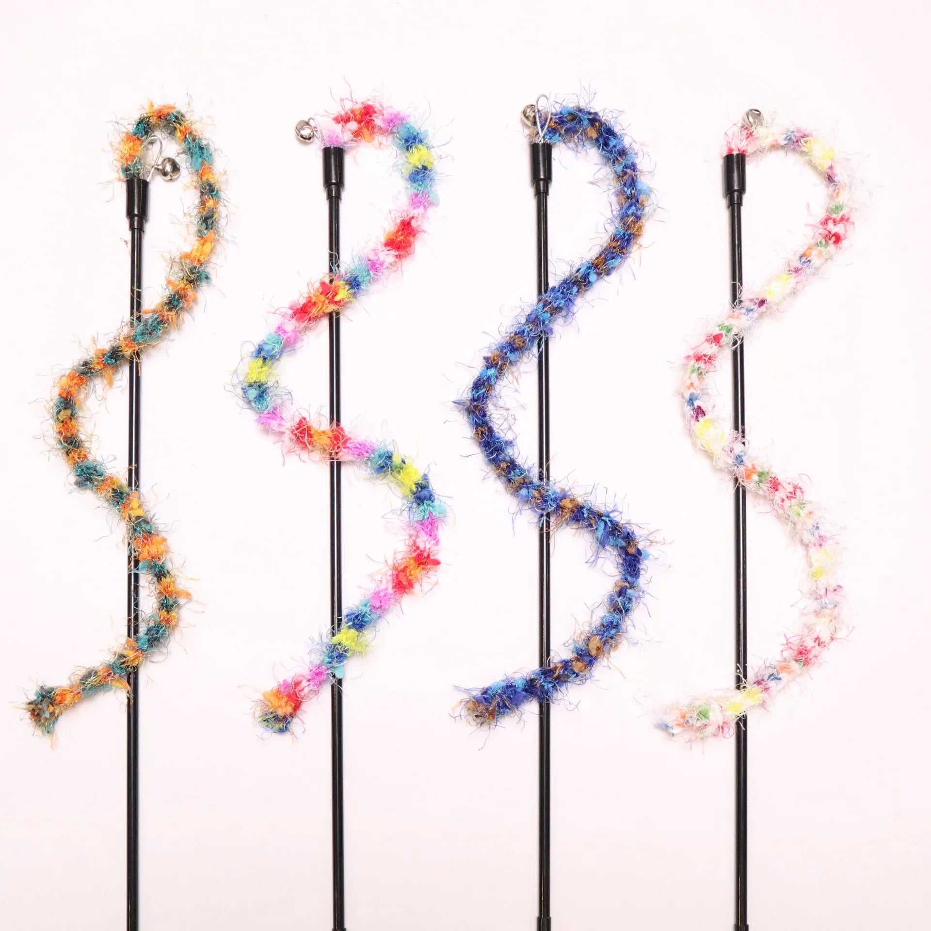 2/3/4pcs Colorful Striped Plush Rope Cat Teasing Stick Toy Knitting Wool Pet Toys