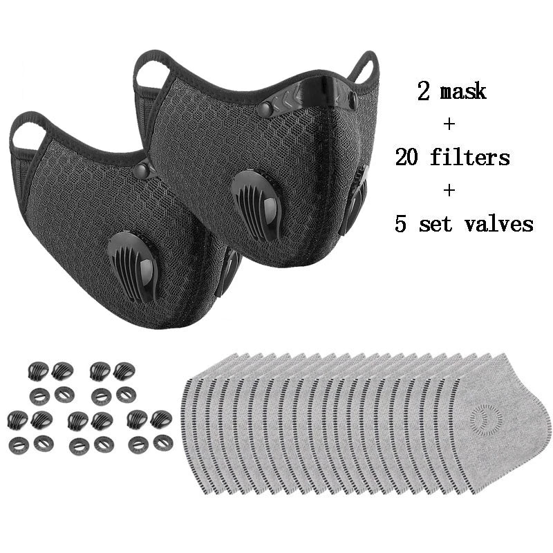Cycling Face Mask with Filter Big Size Dust Mask Sport Washable Reusable Summer Face Mask for Men Bandana Actived Carbon Filters